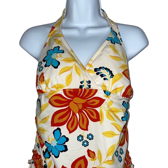 Lands' End Colorful Floral Adjustable Strap Halter Tankini Swim Top Womens 10 - Picture 2 of 9